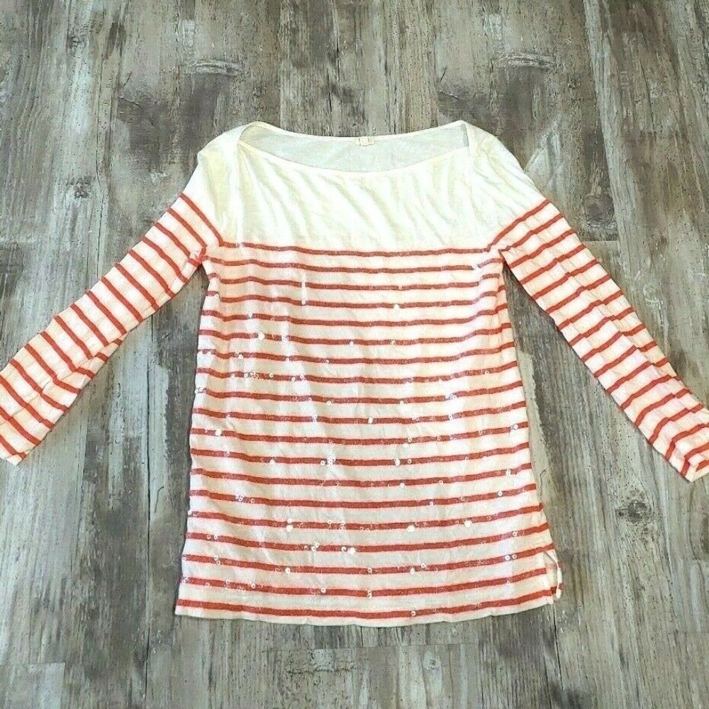 J.Crew Excess Cream Orange Subtle Sequins 3/4 Slee